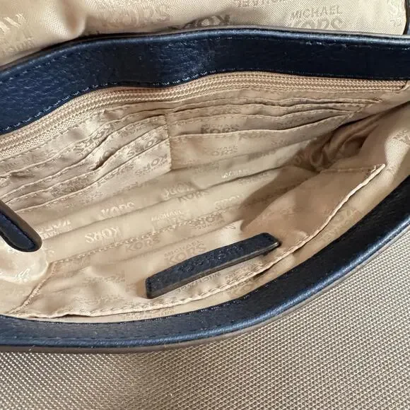 Michael Kors Women's Jet Set Chain Leather Small Shoulder Flap Navy Blue Bag - Picture 5 of 11